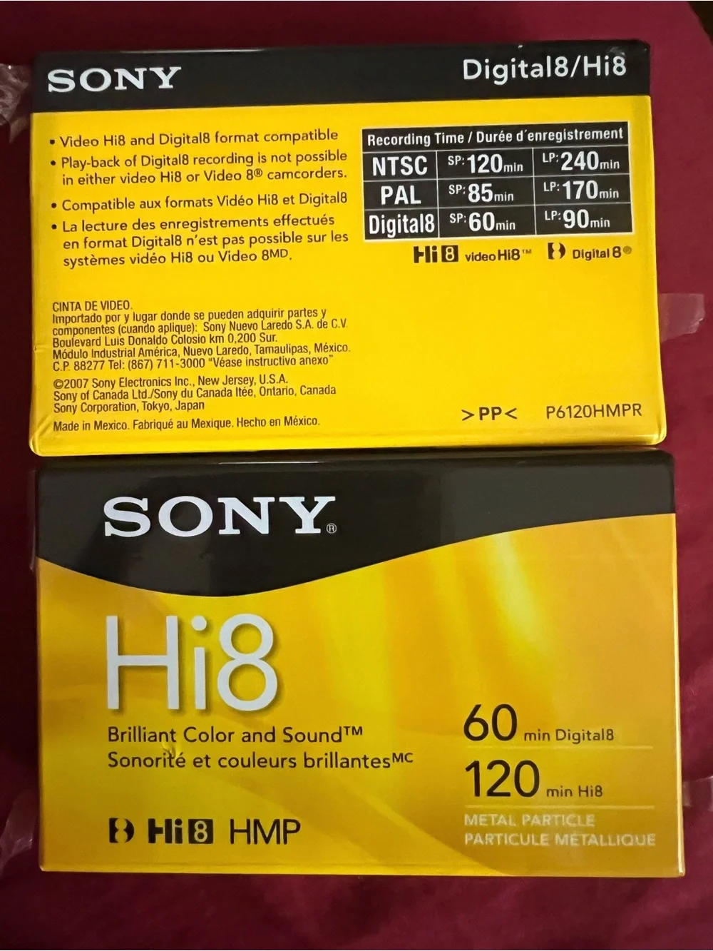 Sony Hi8 Video Cassettes - Yellow and Black Packaging (Set of 2)